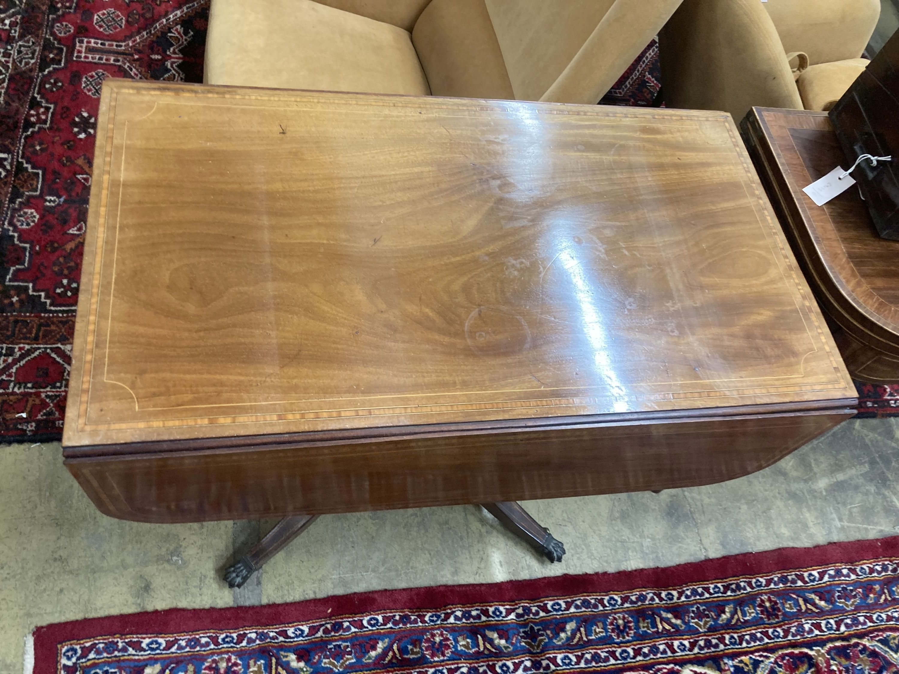 A George IV satinwood banded mahogany Pembroke breakfast table, width 90cm, depth 51cm, height 72cm